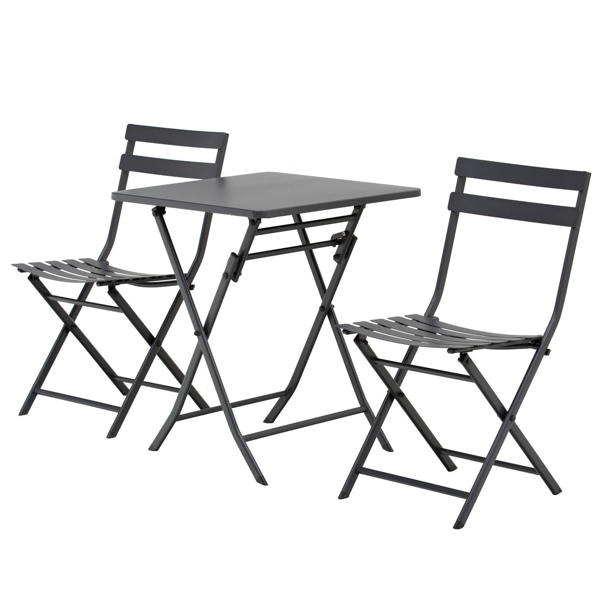 Outsunny - Salon de jardin bistro pliable - table ronde Ø 60 cm avec 2 chaises  pliantes - métal thermolaqué gris