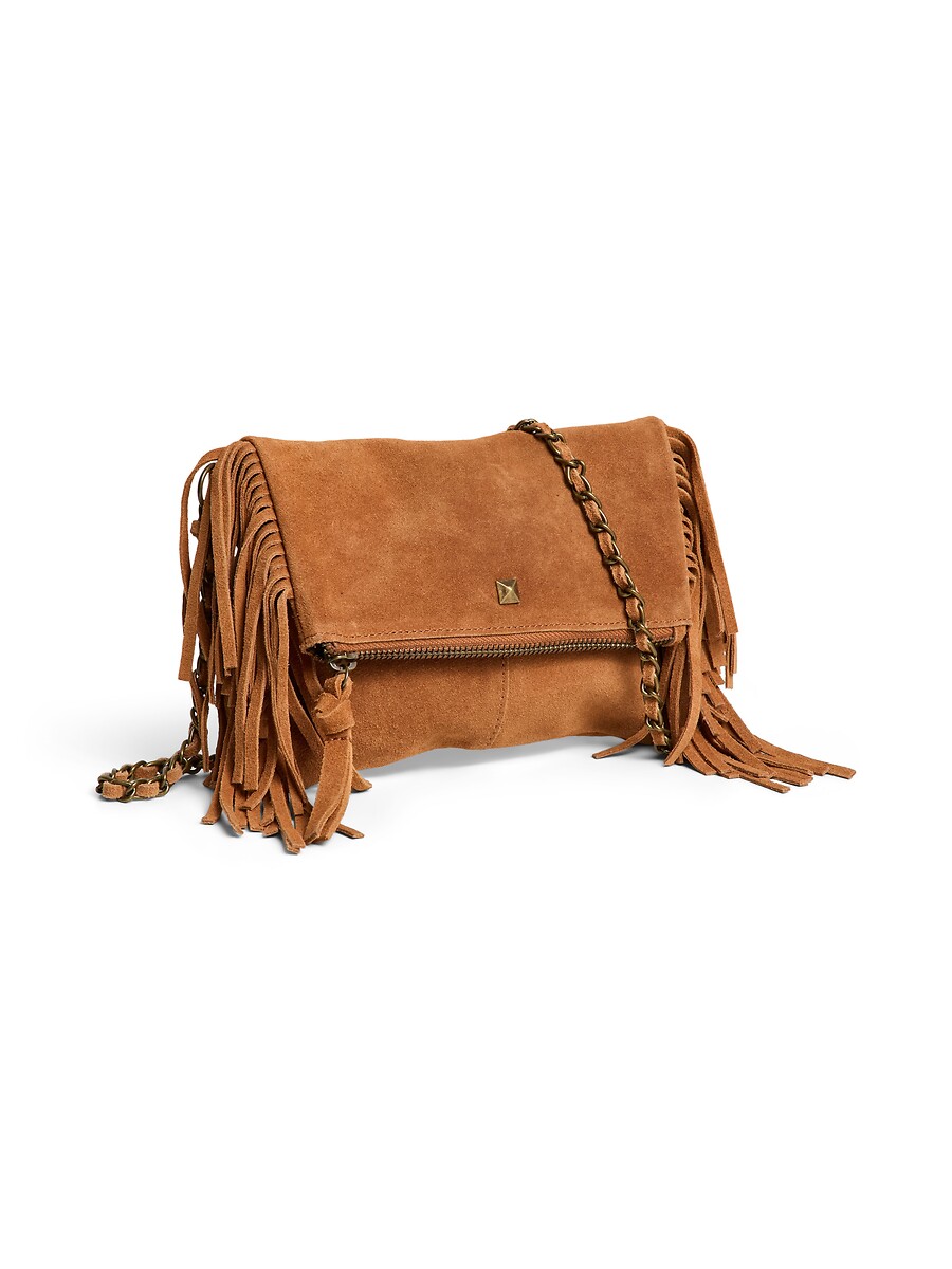 Sac à main à franges, en cuir suédé, Aurora, PIECES
