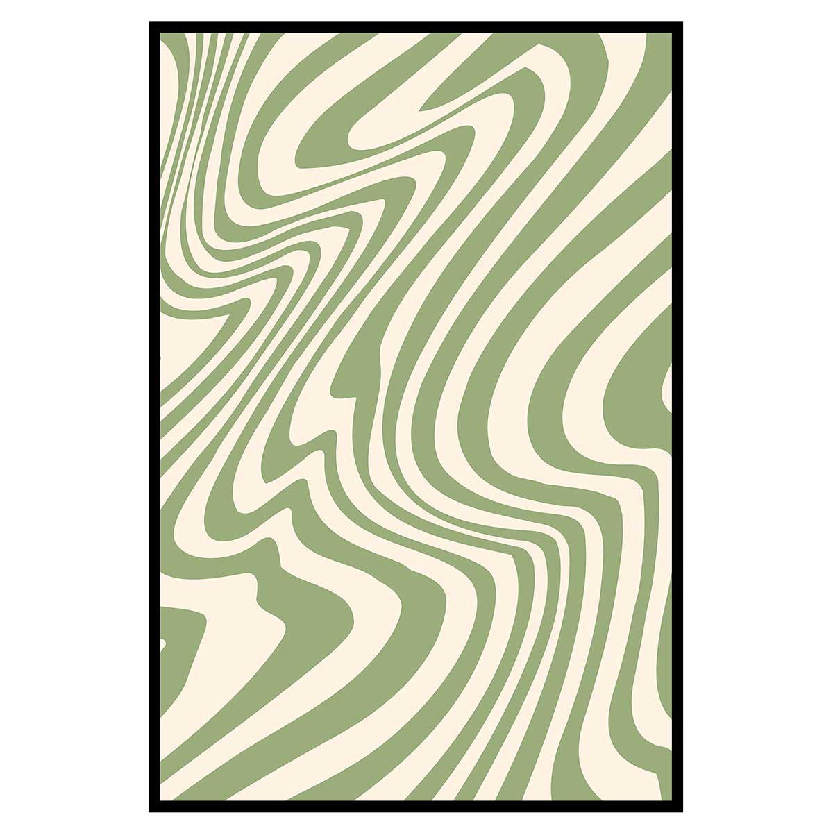 Affiche encadrée motif abstrait ondulé vert sauge, HEXOA