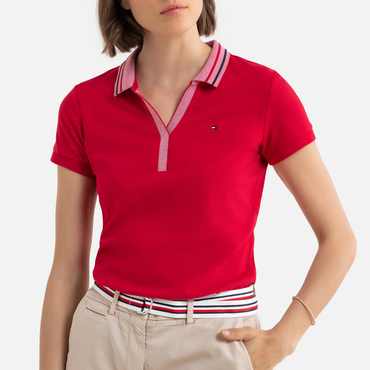 Stretch Cotton Polo Shirt with Short Sleeves