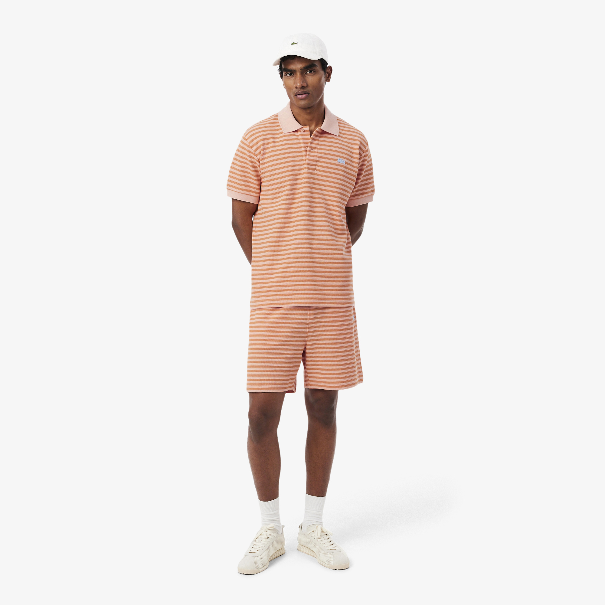 Short regular fit coton rayé, LACOSTE
