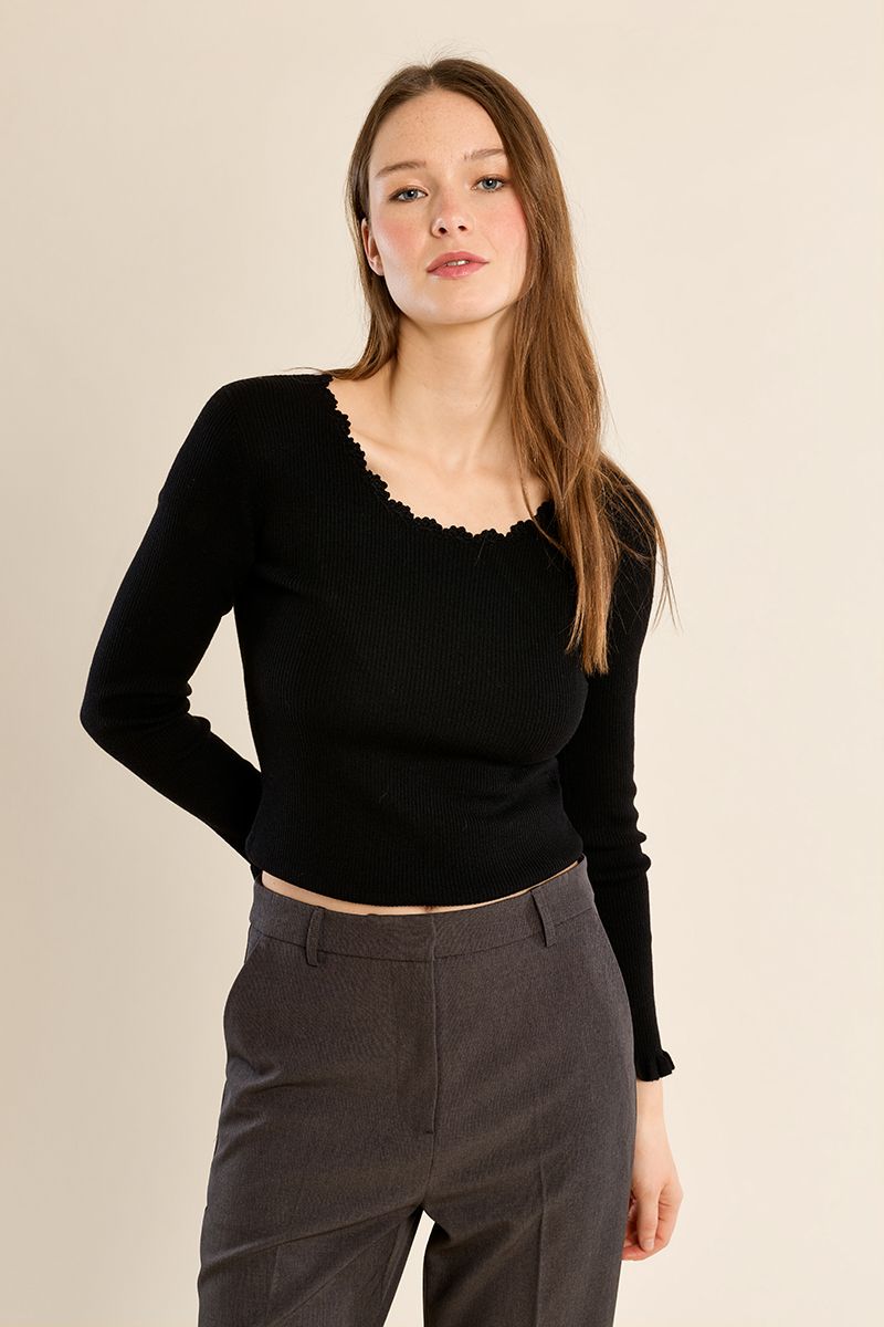 Pull en maille côtelée, col en dentelle, MOLLY BRACKEN