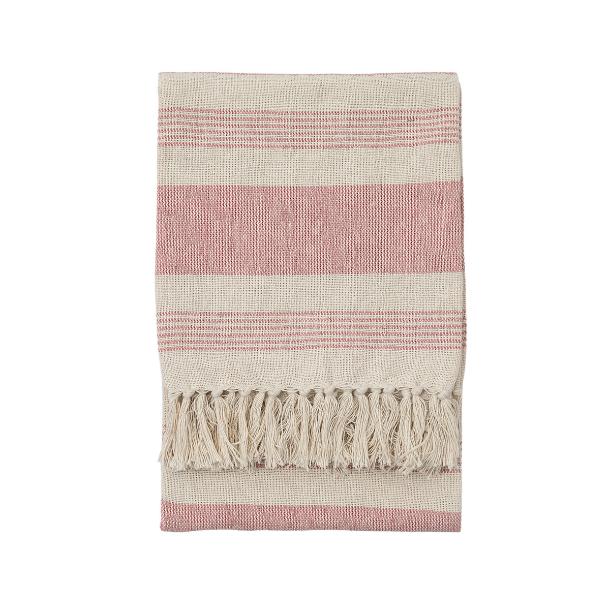 Organic cotton striped throw , blush pink, So'home | La Redoute