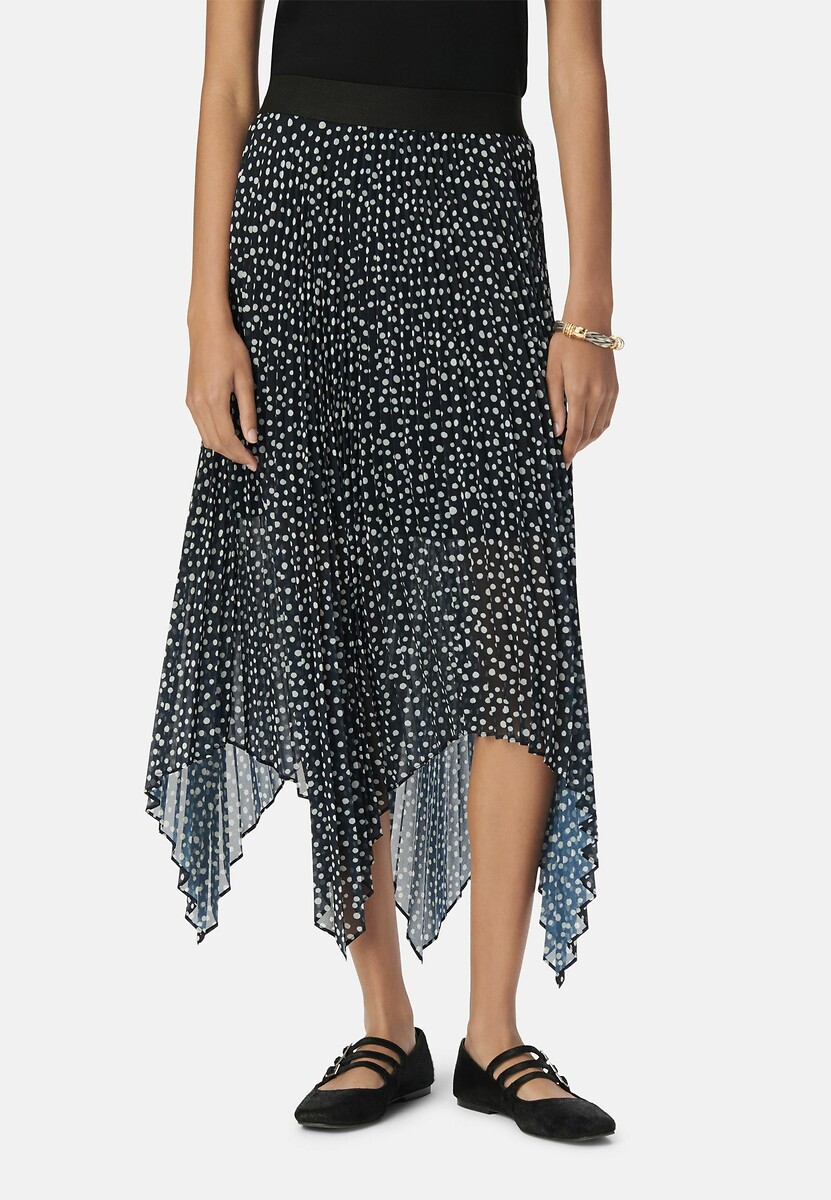 Polka Dot Pleated Midi Skirt with Elasticated Waistband, IKKS