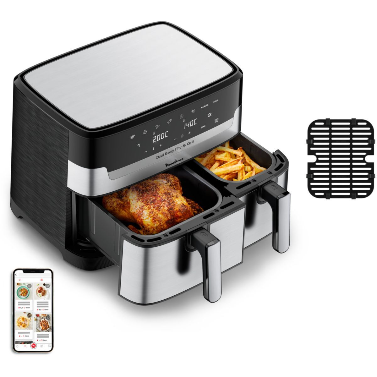 Friteuse sans huile easy fry and grill dual inox ez905d20 Moulinex