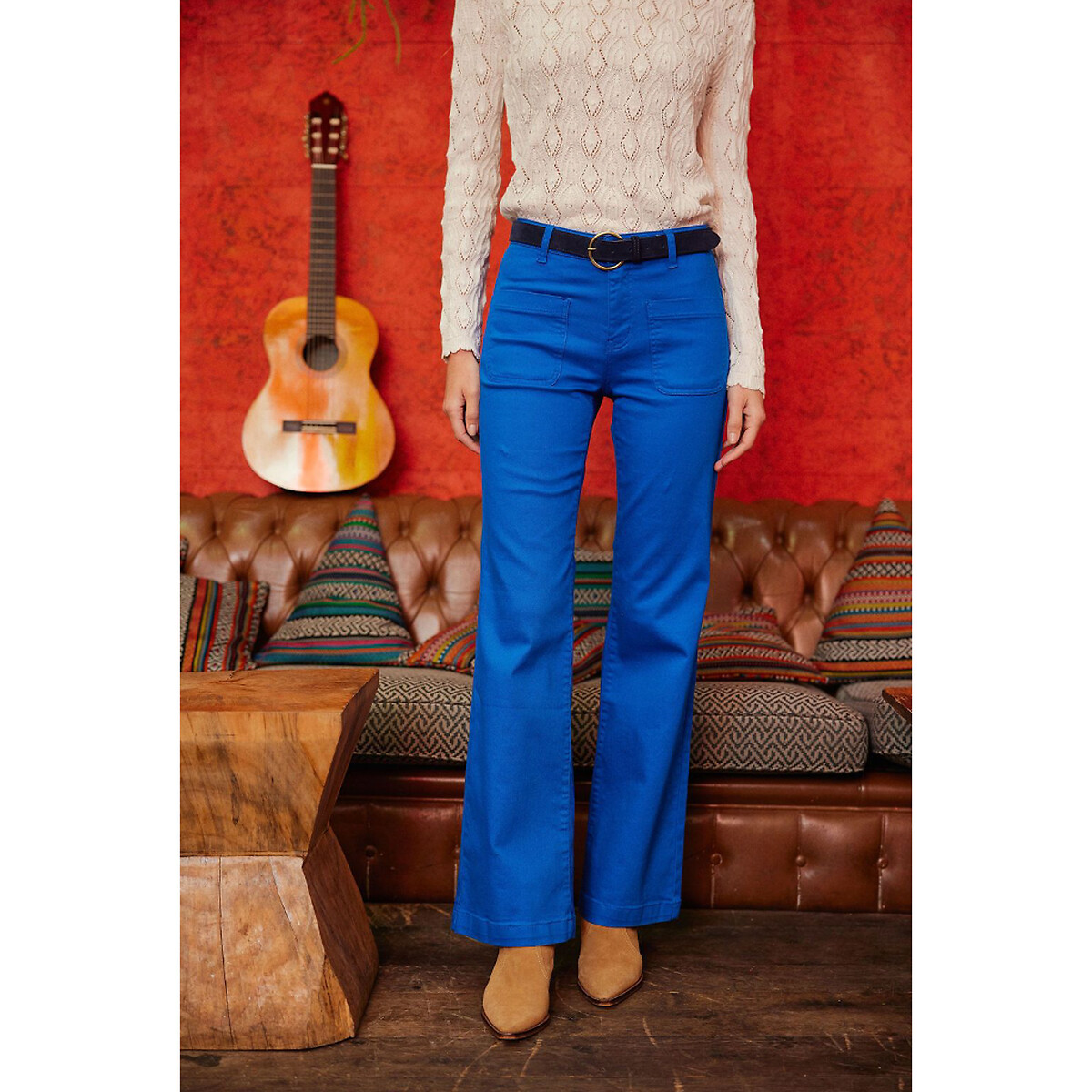 Sonny T Flared Trousers in Cotton with High Waist