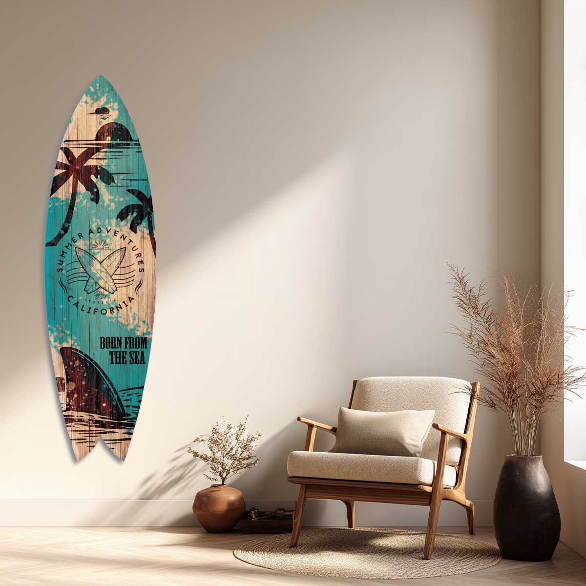 Planche de surf décorative bleu et bois Born from the Sea, HEXOA