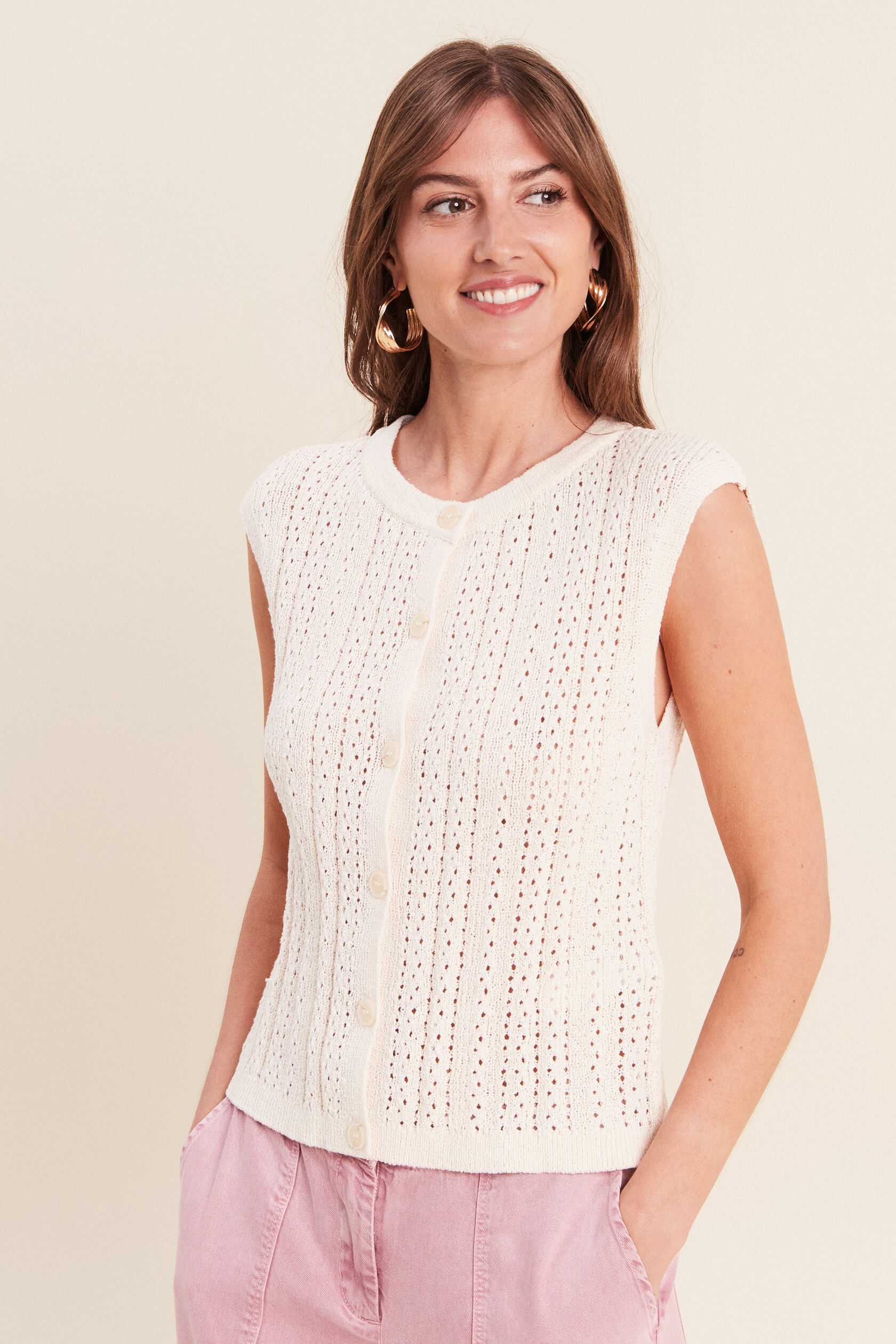 Gilet ajouré droit court col rond, BREAL
