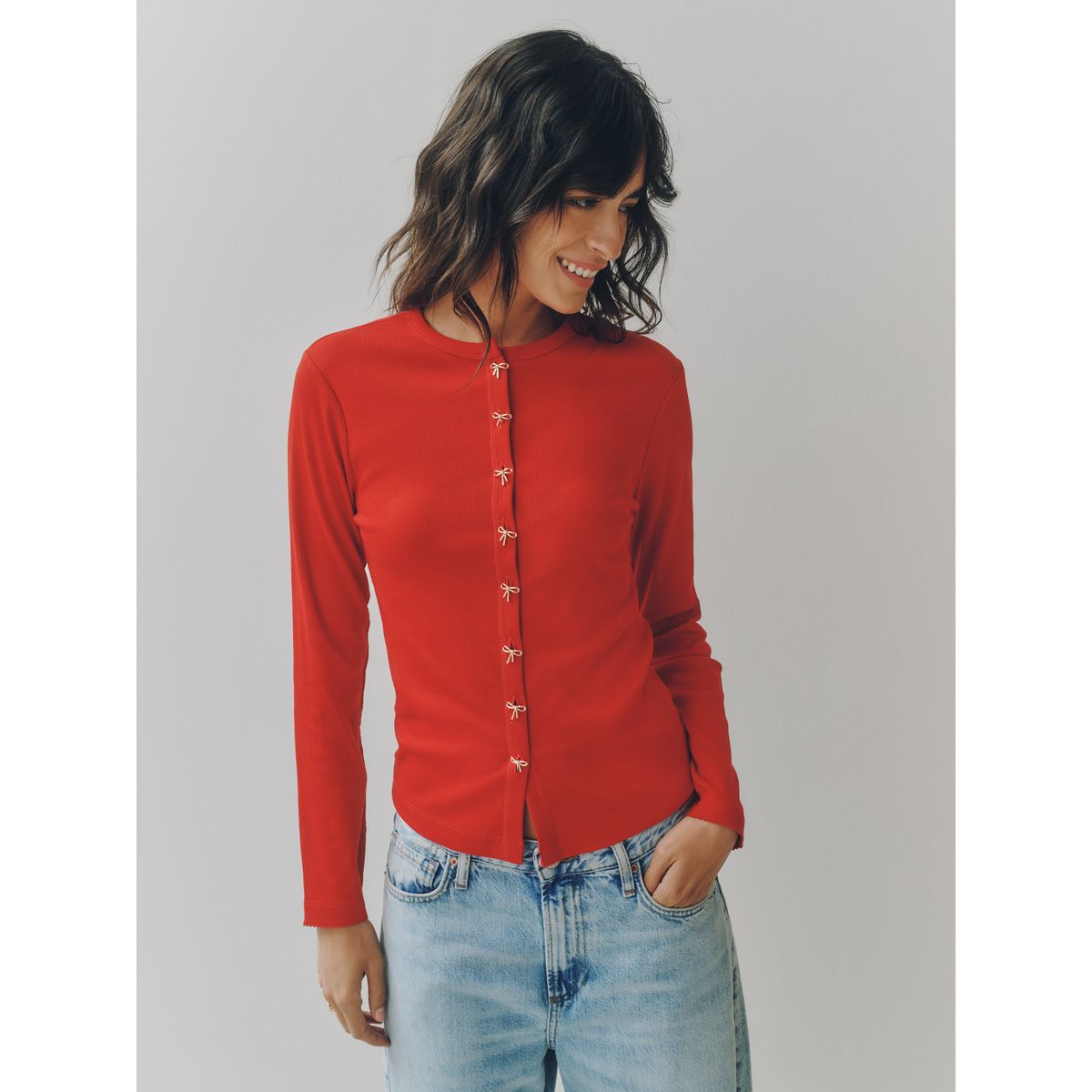 Cardigan côtelé boutonné à manches longues, NEXT