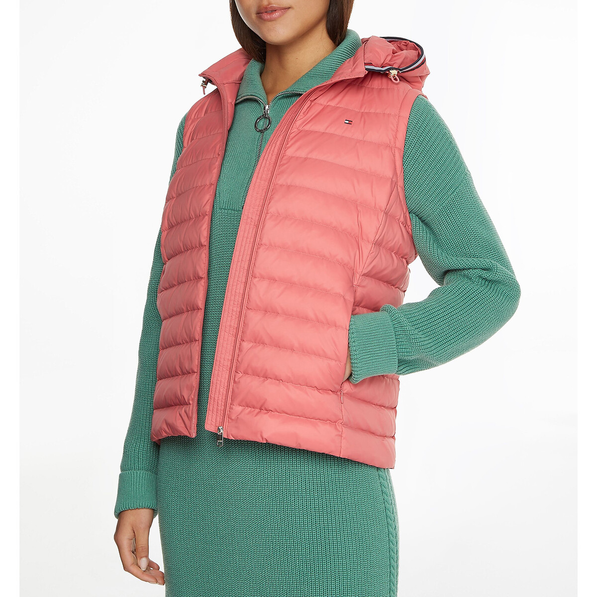 Cropped hooded padded gilet , pink 