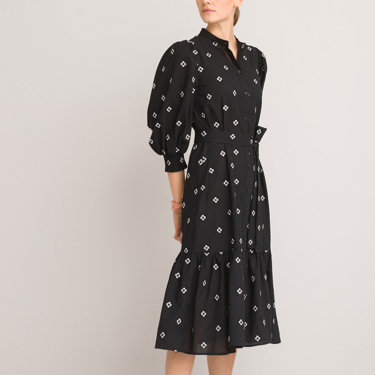 black puff sleeve cotton dress