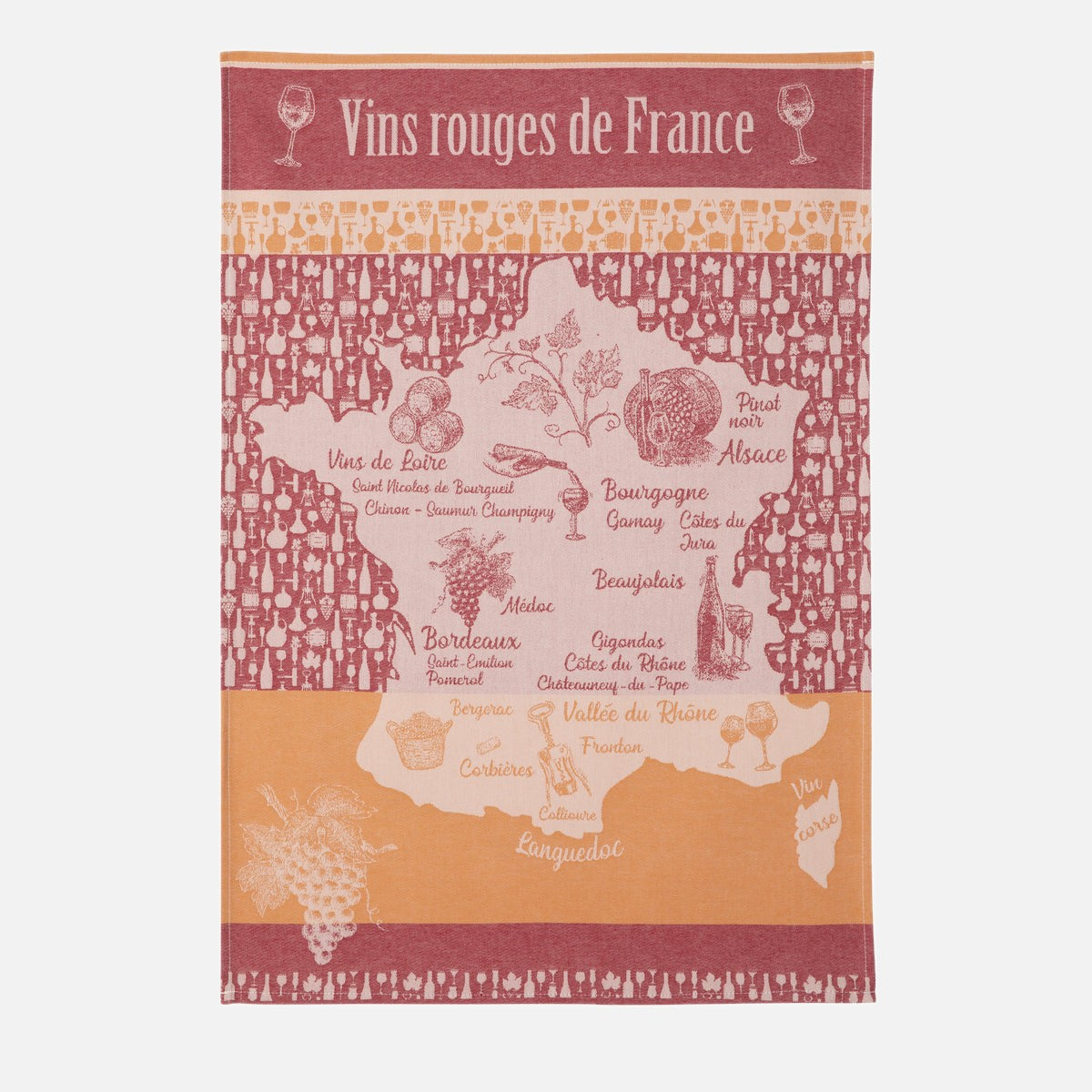 Torchon jacquard coton VINS ROUGES DE FRANCE, COUCKE