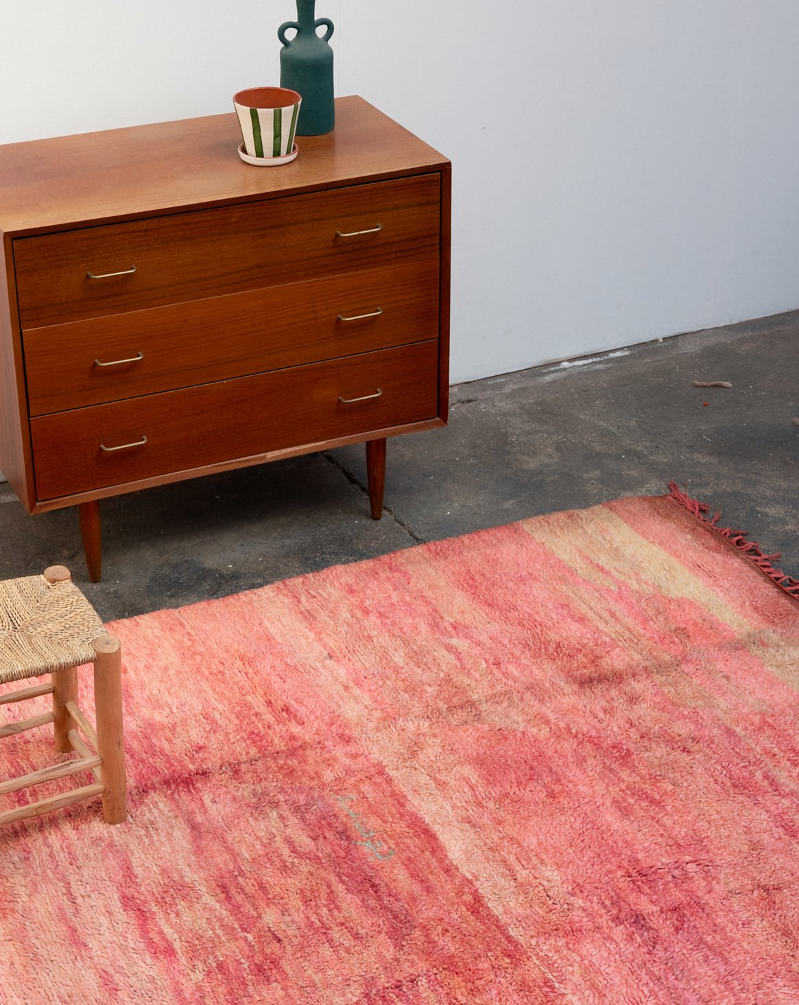 Tapis en laine naturelle rouge Olivier N°57 - Bon état, DEBONGOUT