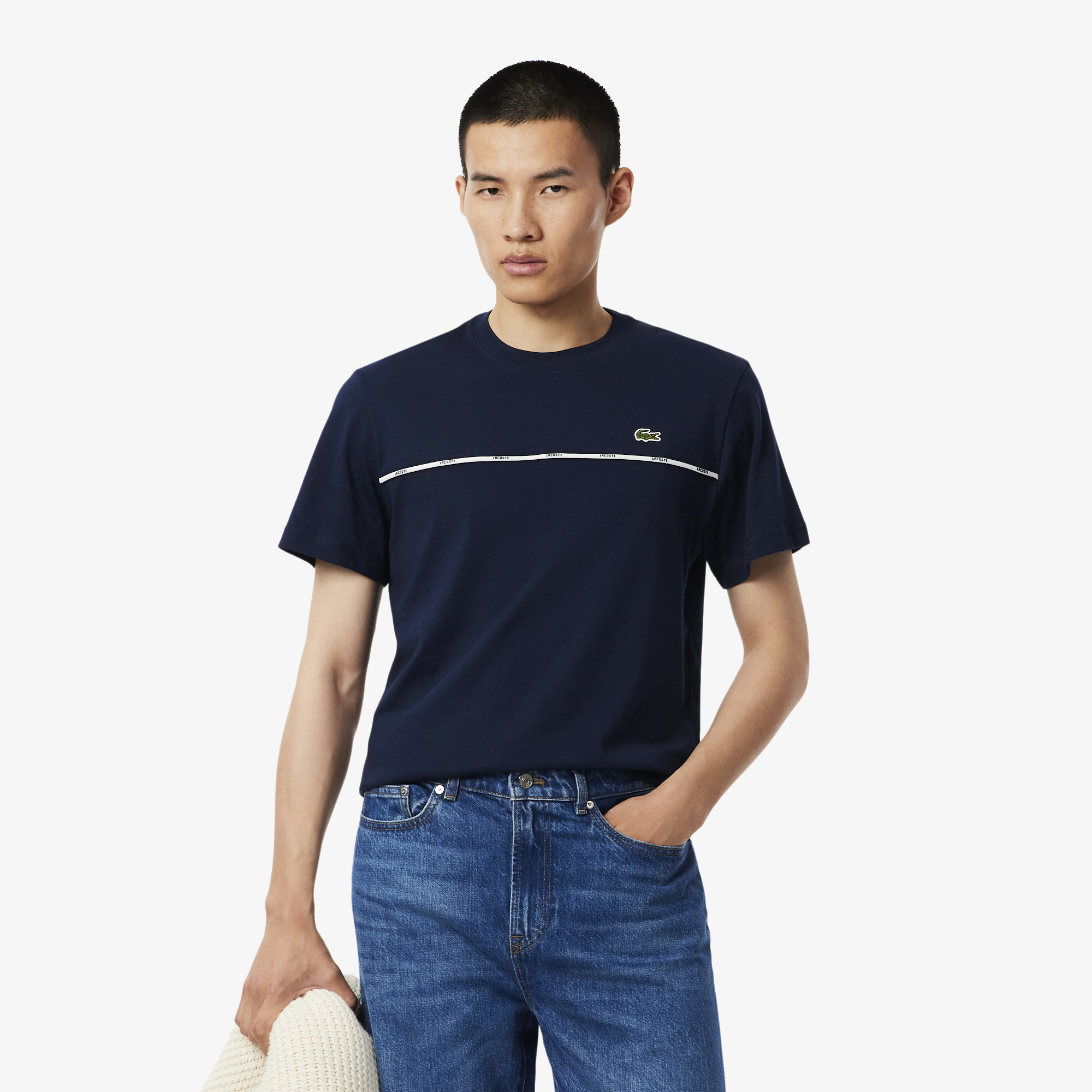 T-shirt jersey de coton liseré Lacoste, LACOSTE