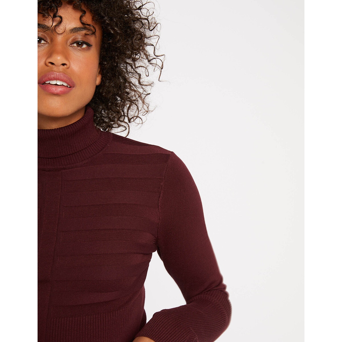 Pull col top roulé bordeaux femme