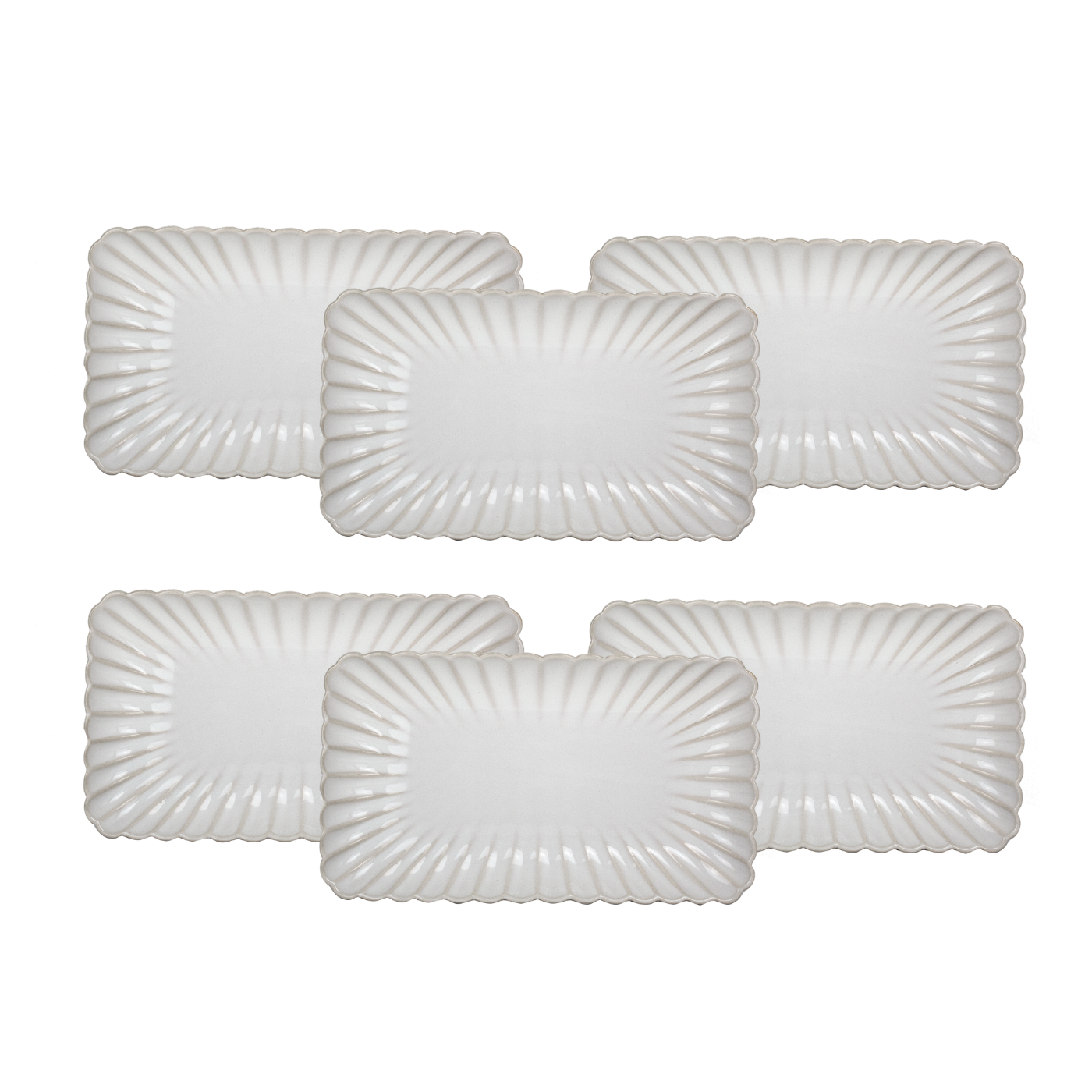 Lot de 6 grandes assiettes rectangulaires, Coquillage, ARTIME