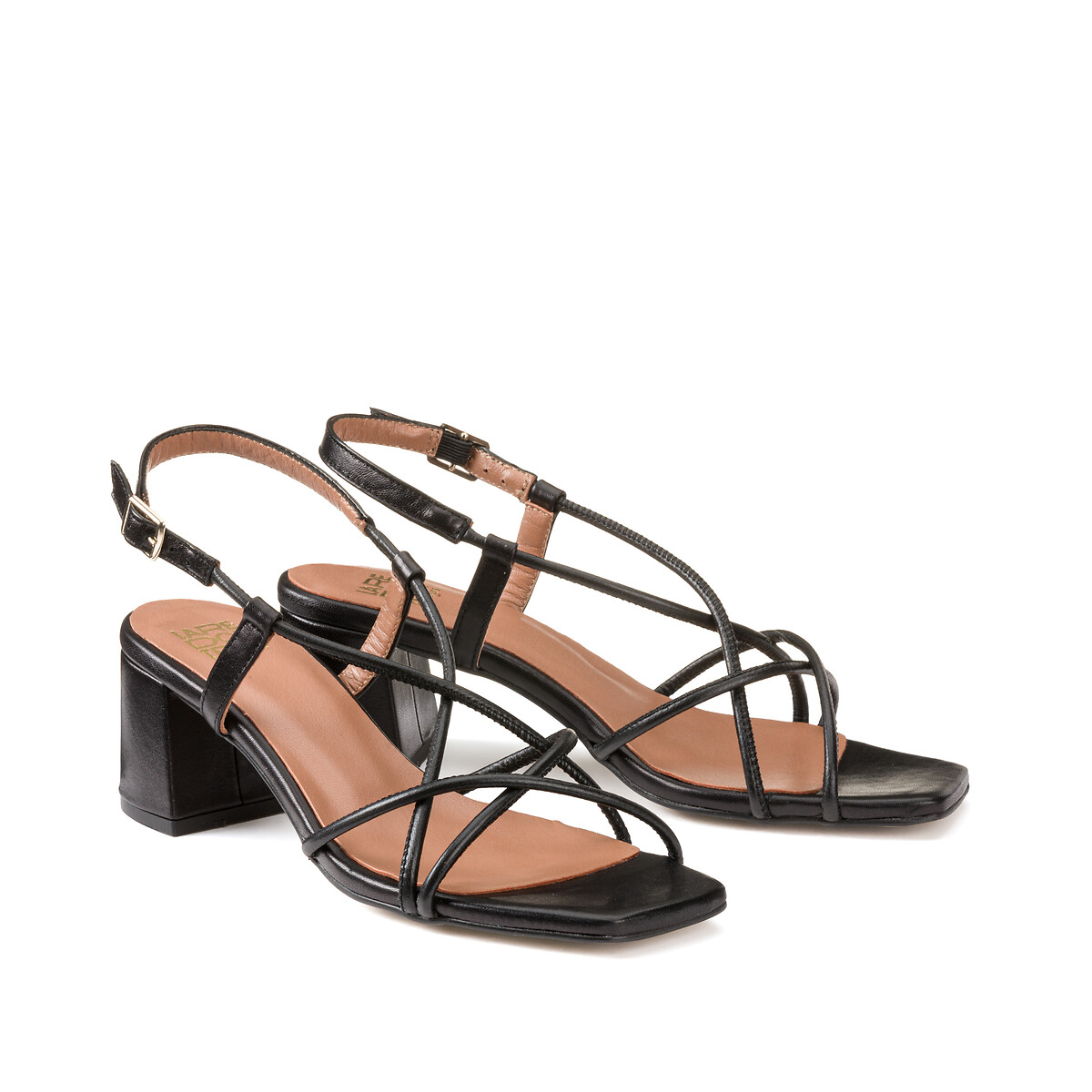 Sandales fines brides en cuir a talon signatures La Redoute Collections noir La Redoute