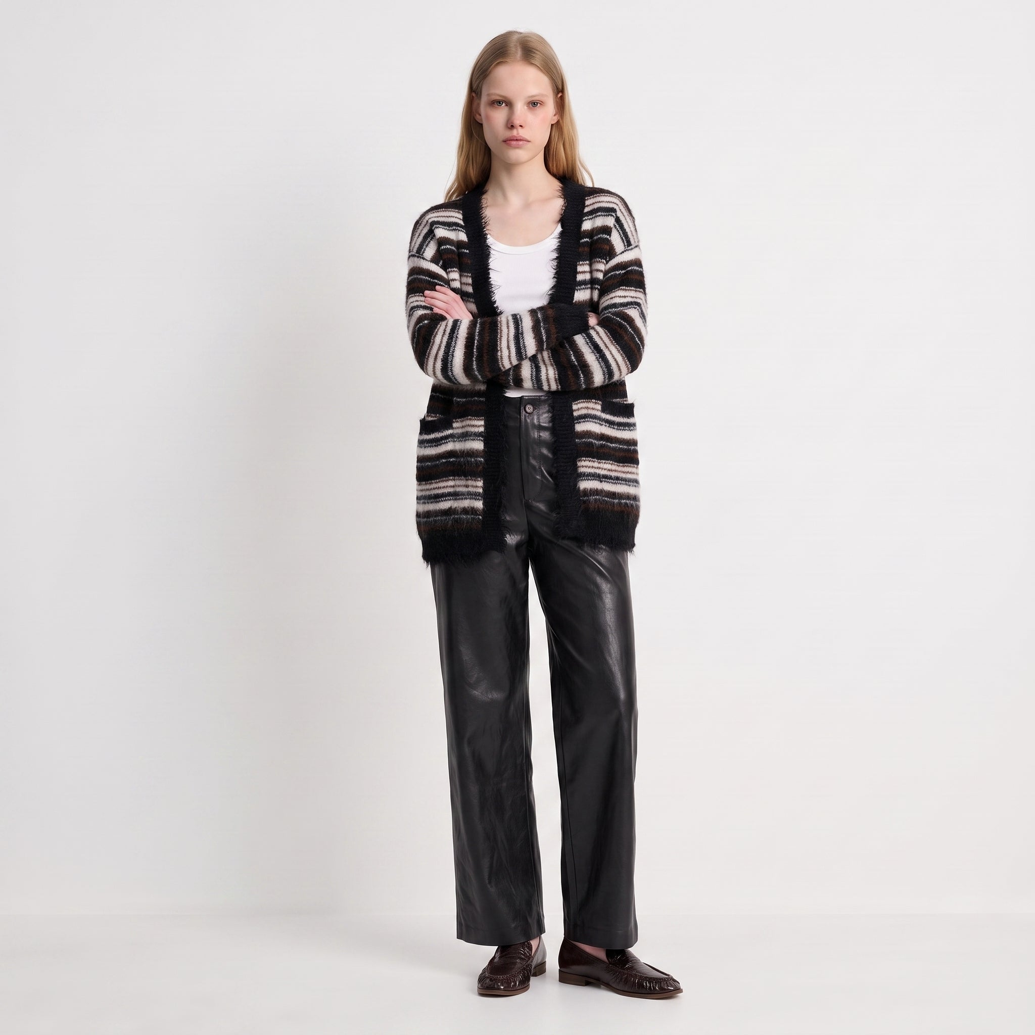 Cardigan long rayé maille duveteuse boutonné LORAURA, ARTLOVE