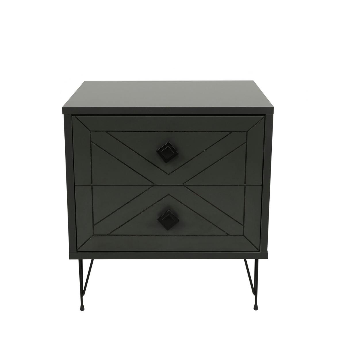 Table de chevet gris sombre 2 tiroirs pieds épingle JENA, PIER IMPORT