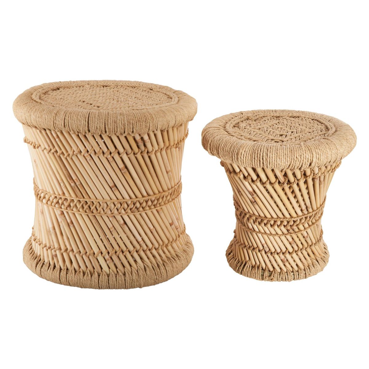 2 Tables Gigognes En Bambou Et Corde Nomade - Diam. 30/38 Cm
