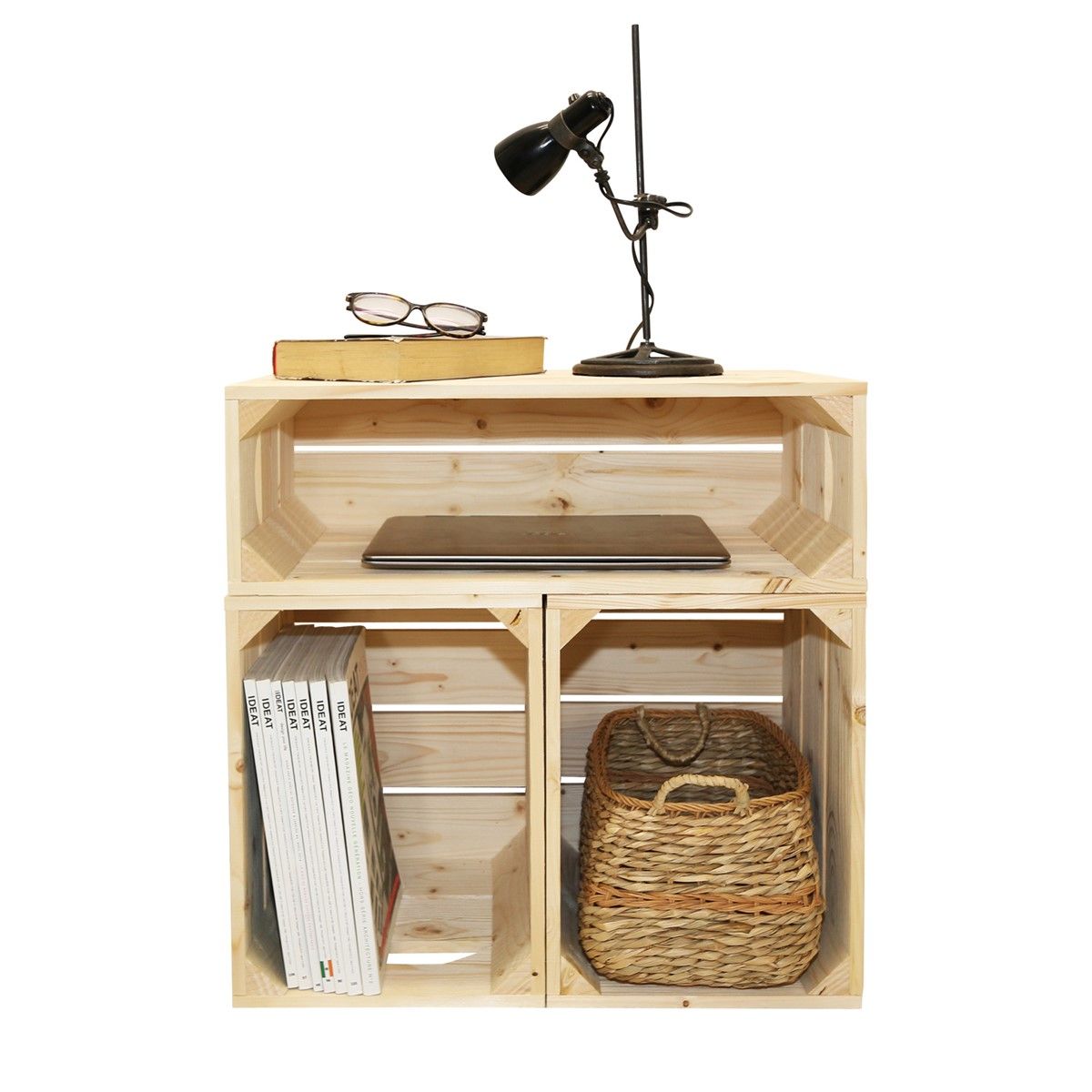 table de chevet bois naturel avec 3 niches