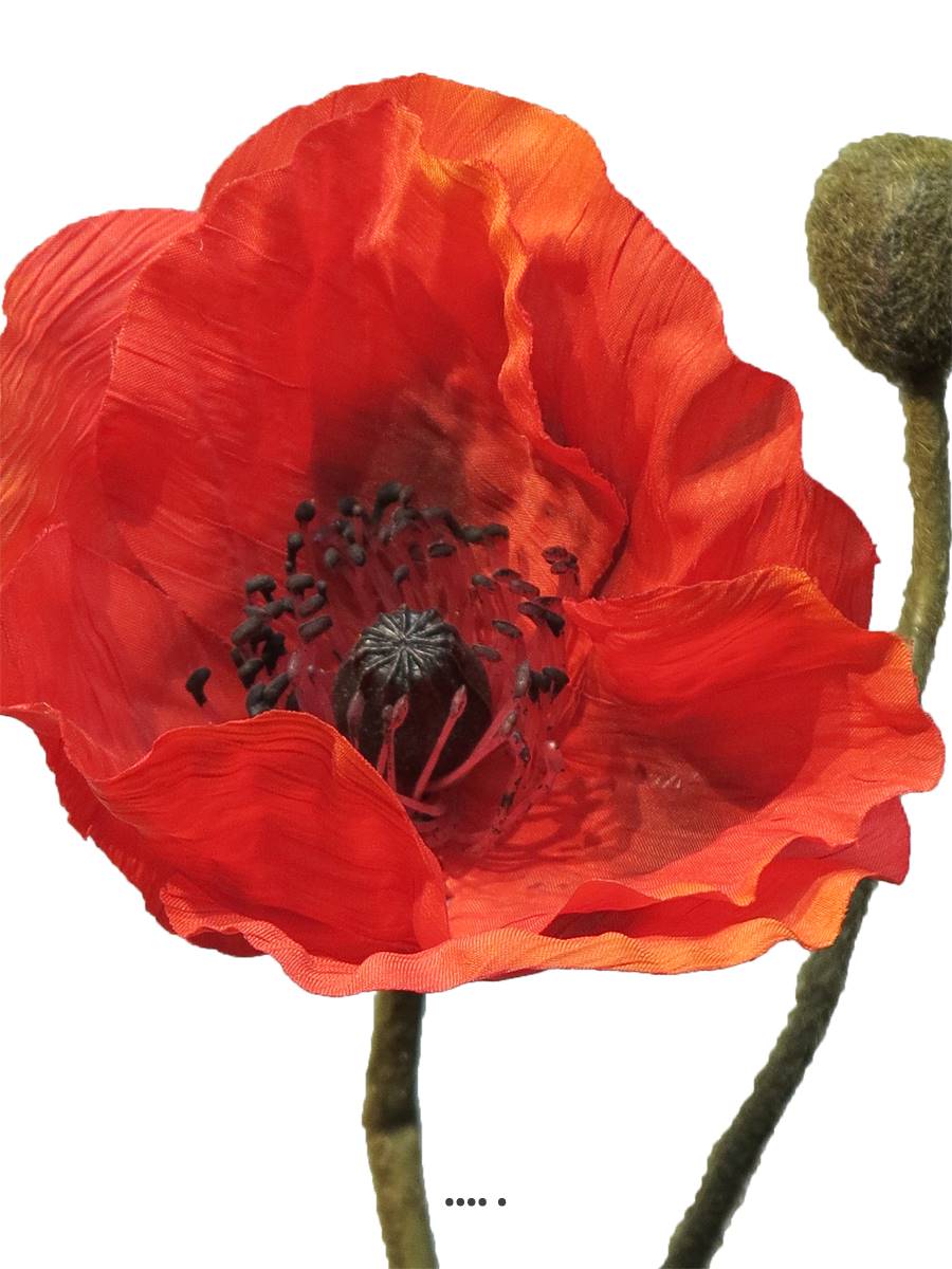 Pavot artificiel H60 cm 1 fleur et 1 bouton, ARTIFICIELLES