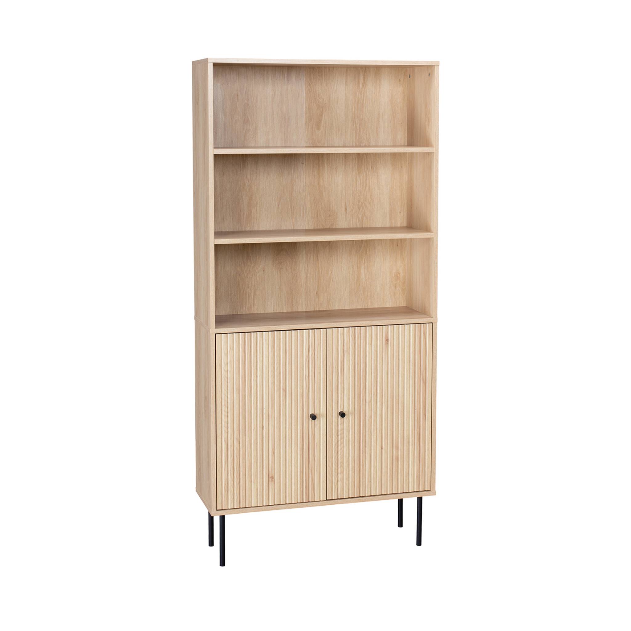 Bibliothèque décor bois rainuré et métal 2 portes BRAGA, SWEEEK