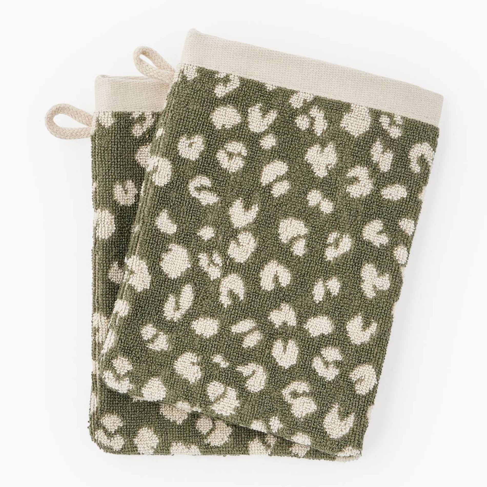 Lot de 2 gants de toilette à motif léopard, 15x21cm, en coton BIO GOTS, MONOPRIX MAISON