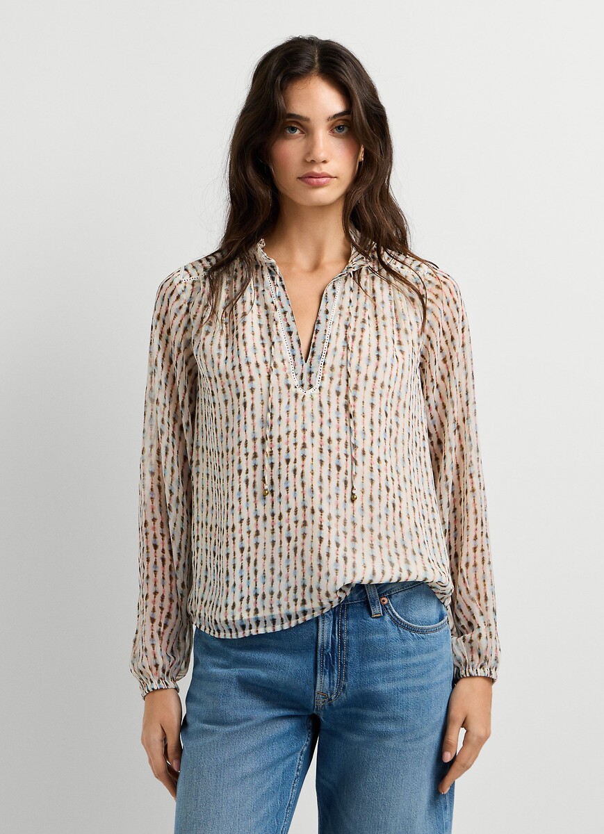 Blouse imprimée à col montant à nouer, PEPE JEANS