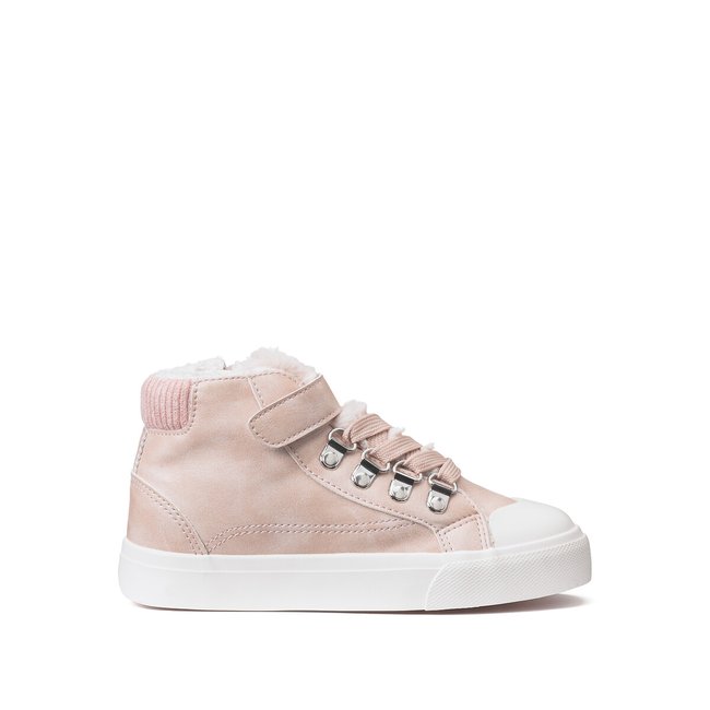 Kids High Top Trainers with Faux Fur Lining, pink, LA REDOUTE COLLECTIONS