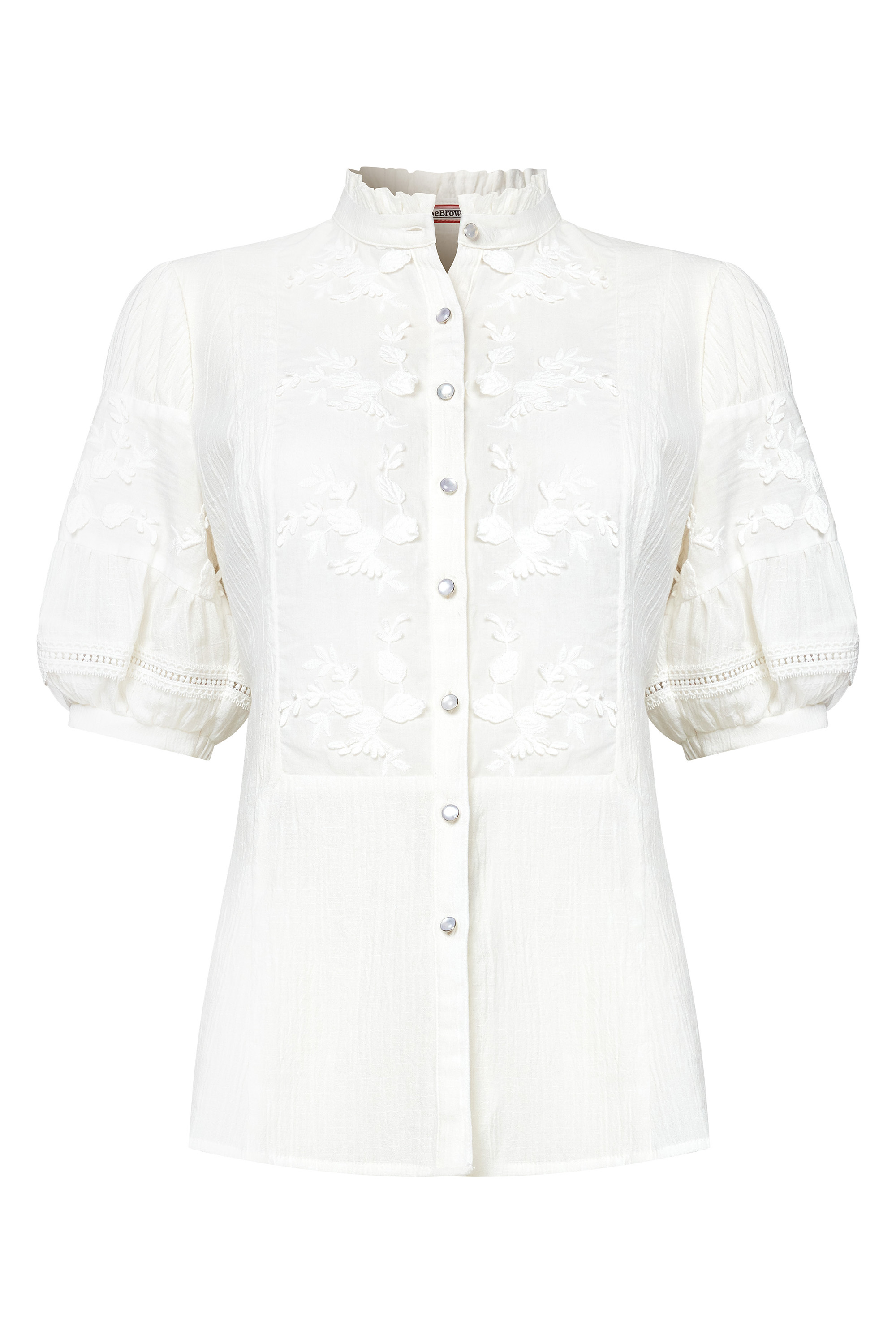 Blouse broderie à col volanté, JOE BROWNS