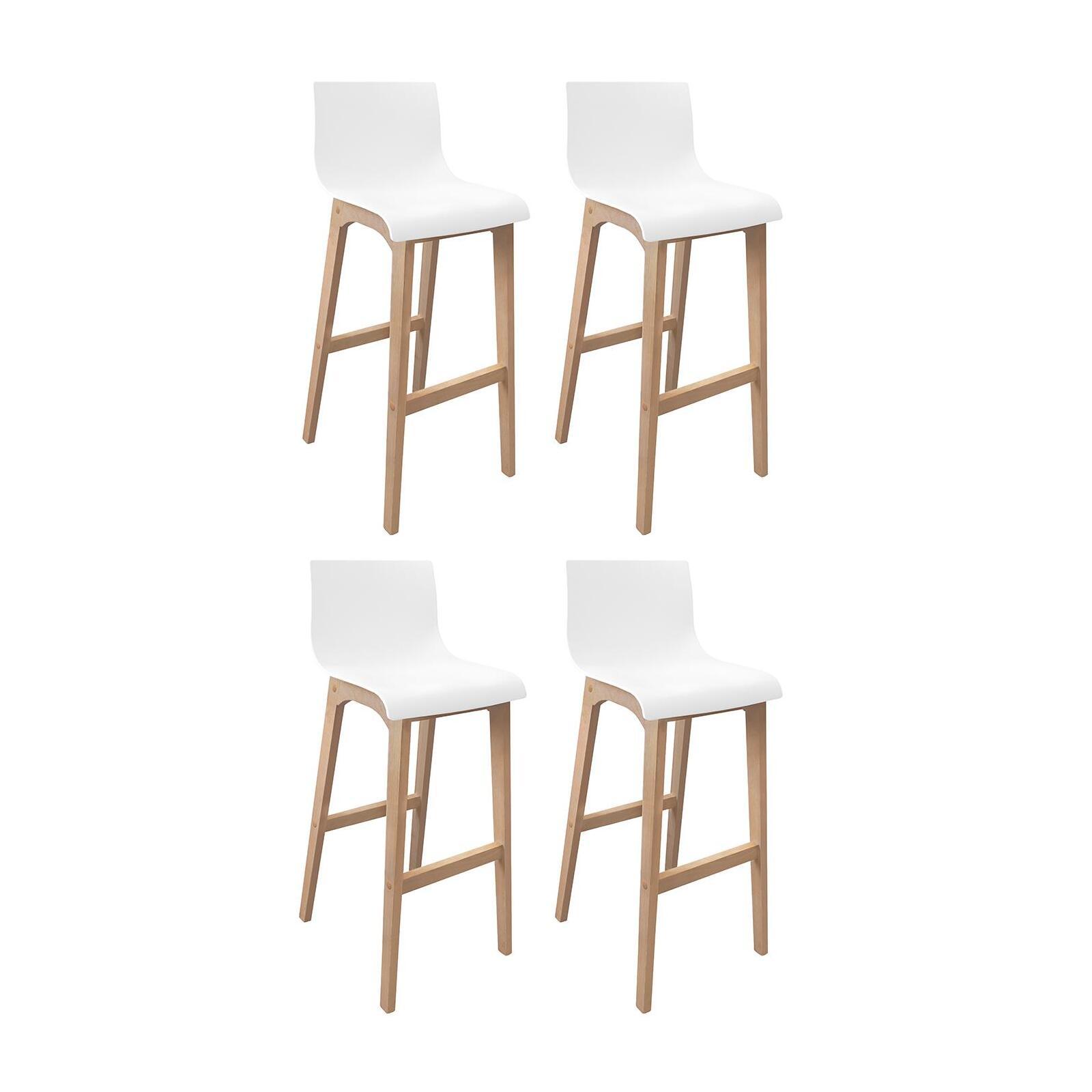 Lot de tabourets de bar en chêne et assise plastique blanche 75cm TANNA|Lot de 4 | Lot de 4, MOB IN