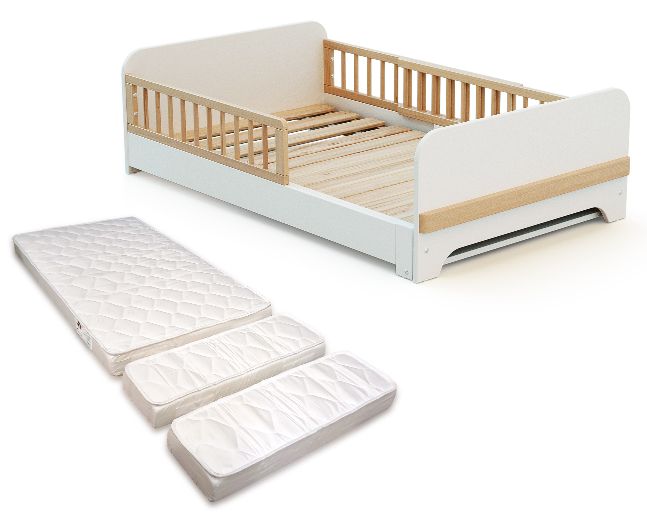 Lit au sol enfant extensible en bois 80x140-165-190 CARROUSEL avec matelas, JURABABY