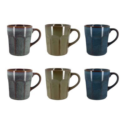 Lot de 6 mugs en grès - 3 couleurs assorties 36cl NOVASTYL