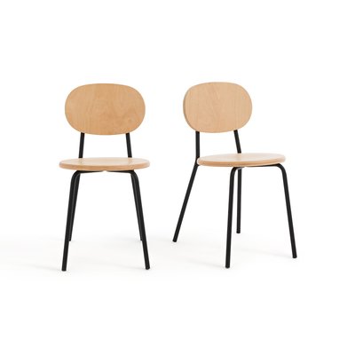 Set of 2 Loumi Stackable Beech and Metal Chairs LA REDOUTE INTERIEURS