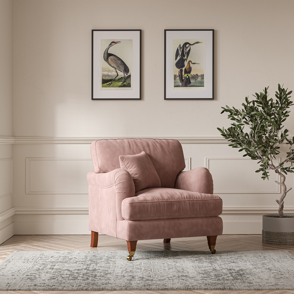 Emeline Soft Brushed Armchair with Castor Legs, ÉDITÉ