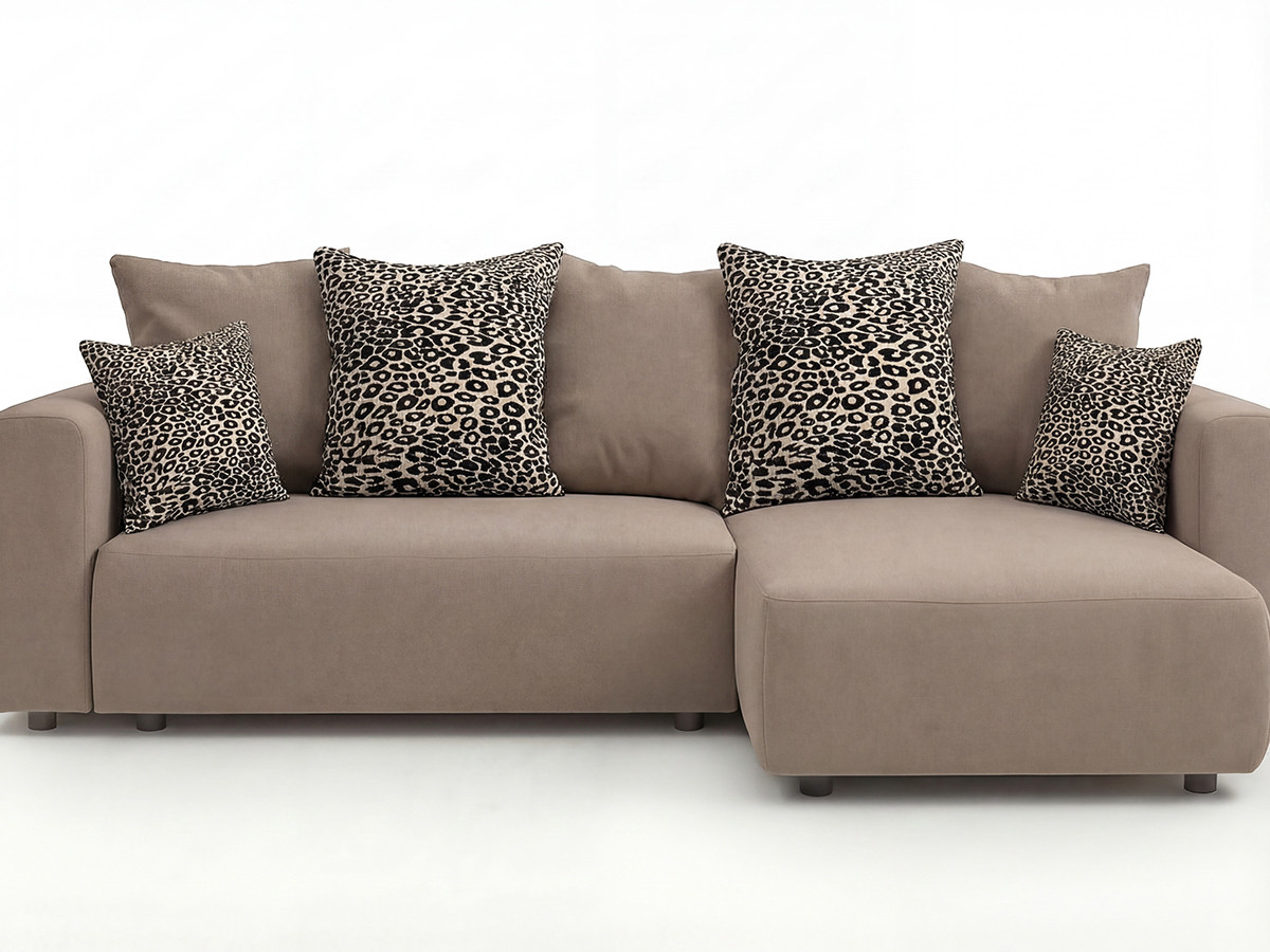 Canapé d'angle convertible 4 places en tissu lisse, SIDONIE, BOBOCHIC