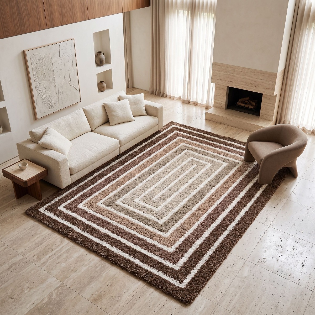 Tapis shaggy doux à motif géométrique MOKA MULTICADRES, THE DECO FACTORY