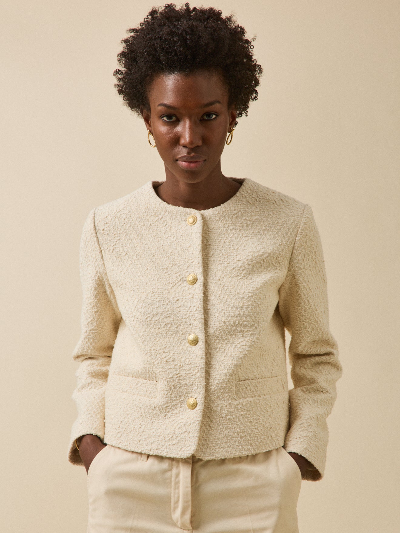Veste sans col tweed uni, CYRILLUS