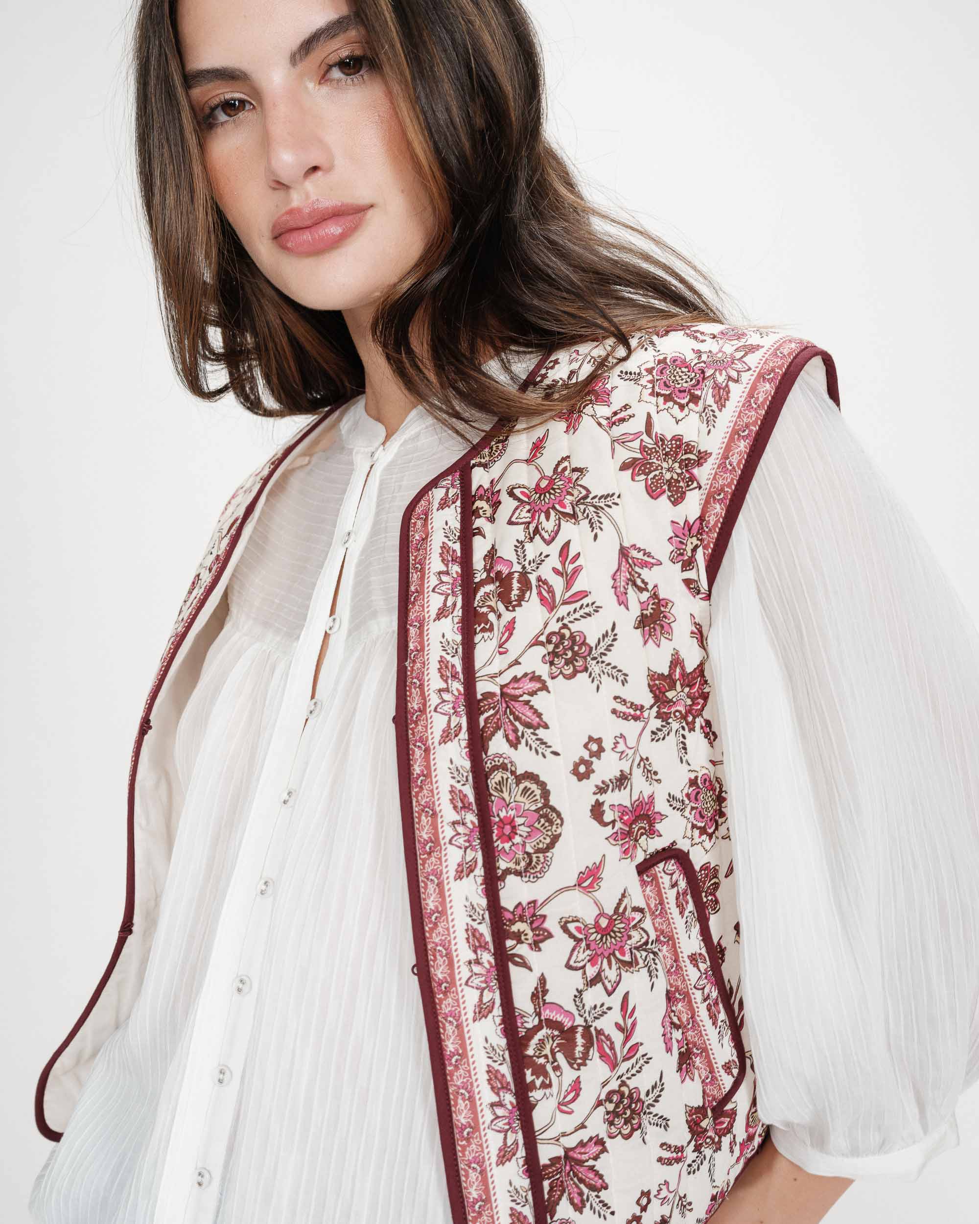 Veste matelassée en coton sans manches imprimée fleur Viola, GRACE & MILA