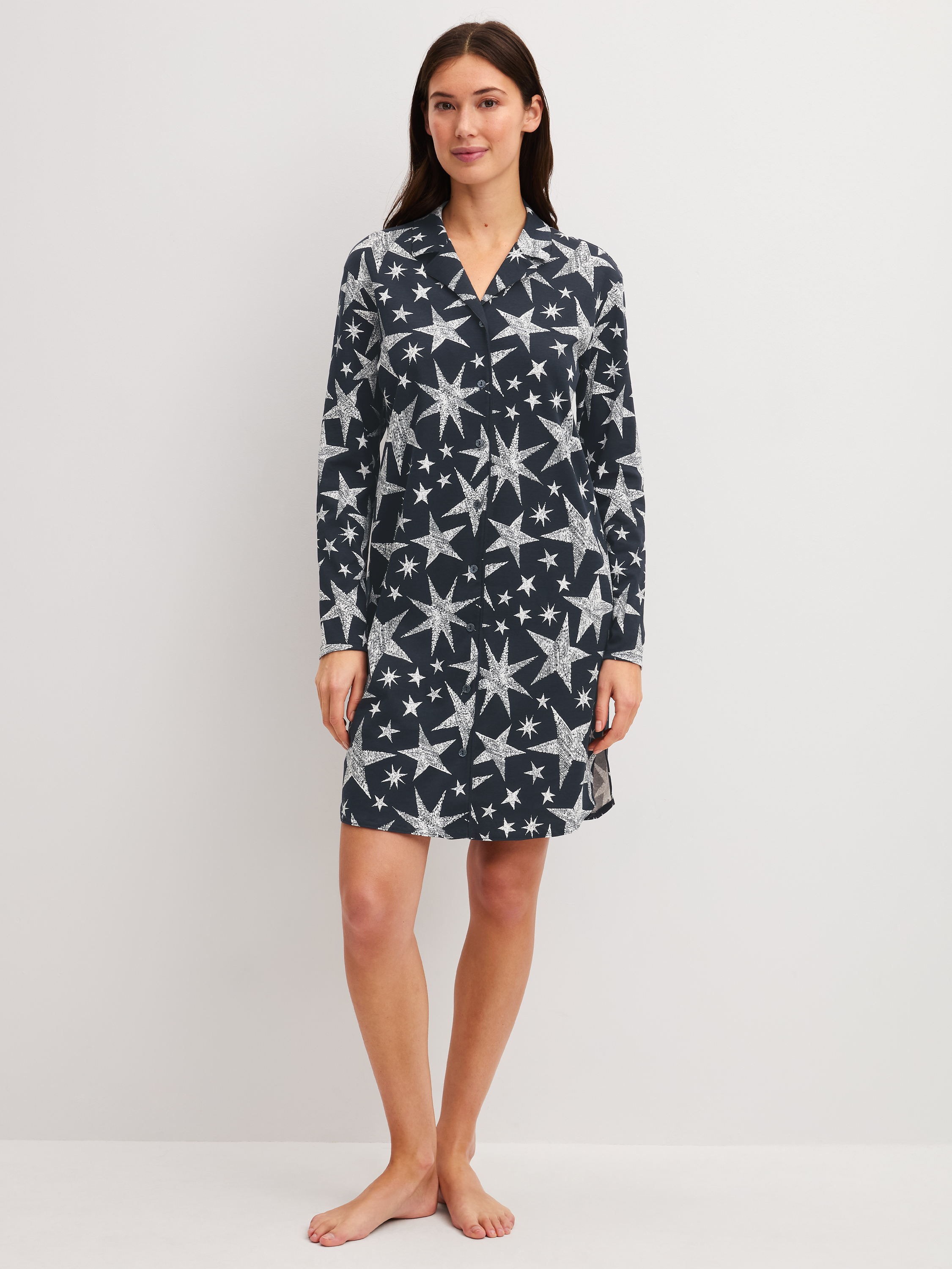 Chemise de nuit manches longues boutonnée, longueur 95 cm manches longues Coton WINTER DREAMS, CALIDA