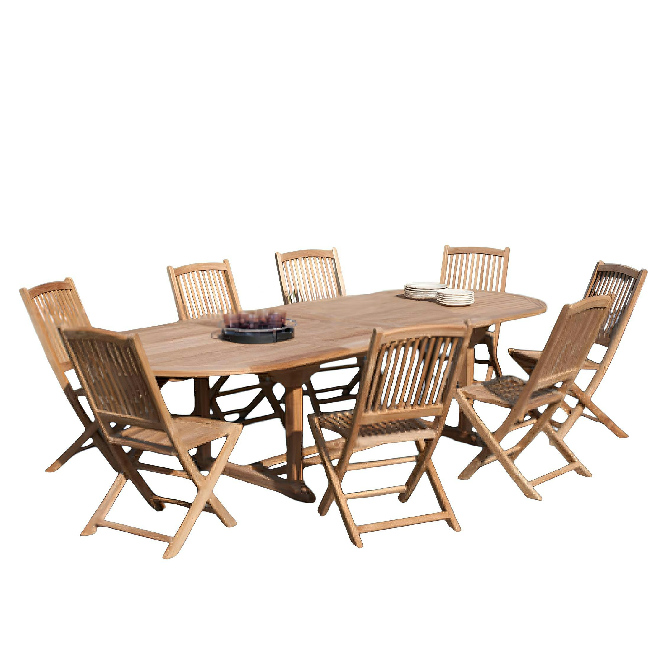 Salon de jardin table d'extérieur extensible ovale 200/300cm 8 chaises pliantes en bois de teck SUMMER, PIER IMPORT