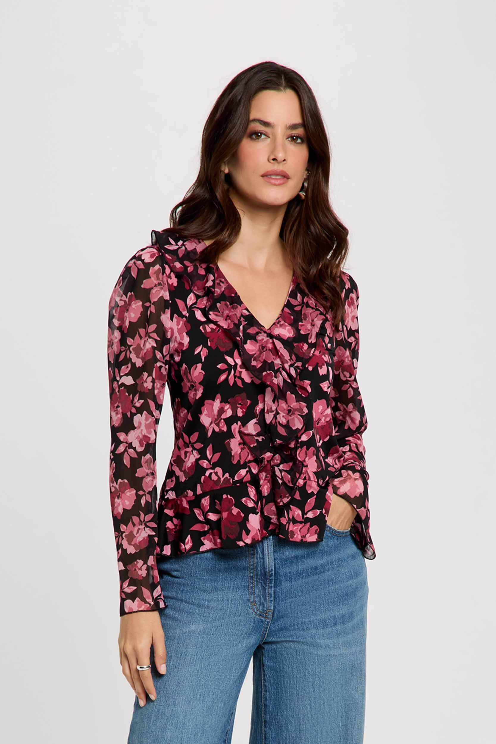 Blouse col v volants, MORGAN