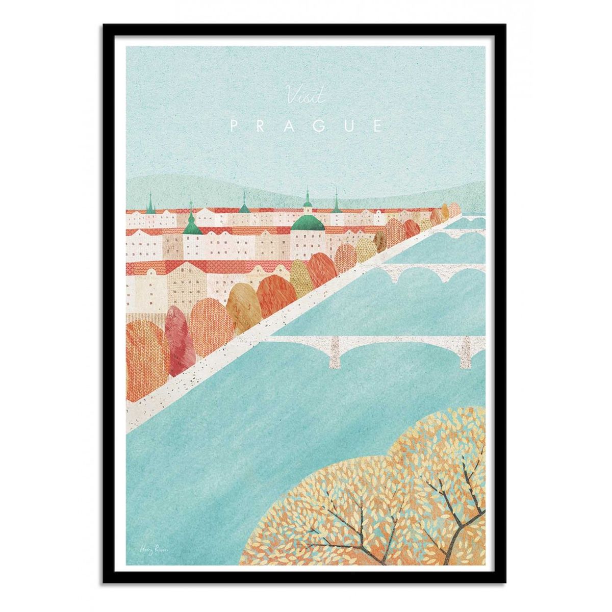 Affiche d’art et cadre noir 50 x 70 cm - Visit Prague - Henry Rivers, WALL EDITIONS