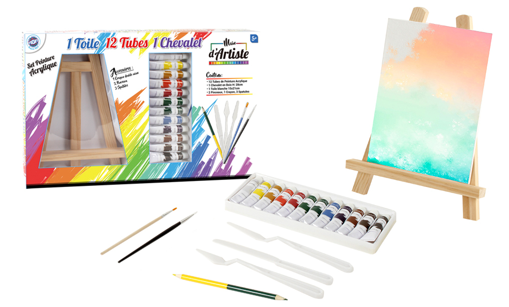 Bte/12 Tubes Peinture+chevalet 28cm, MGM