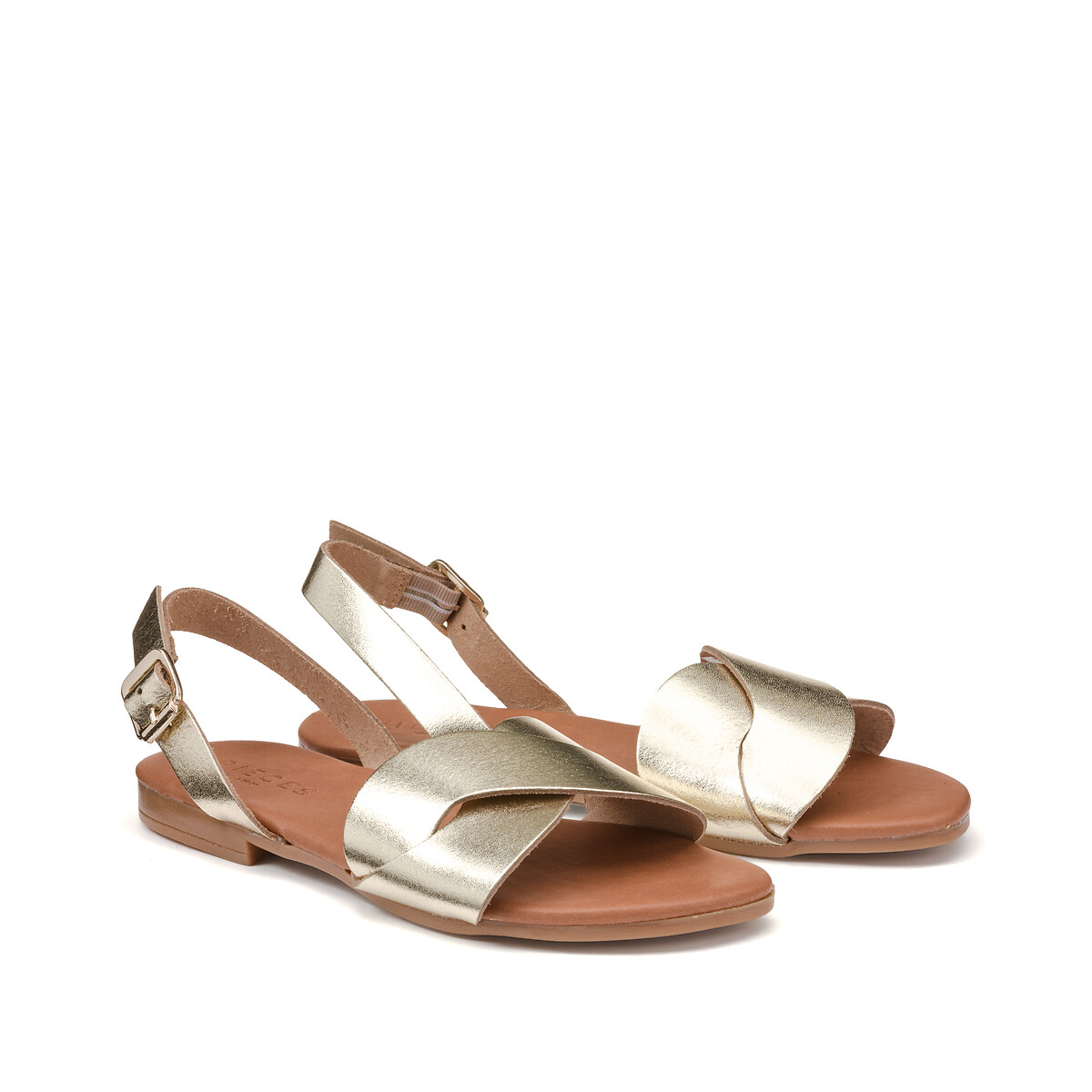 Vija leather flat sandals gold coloured Pieces La Redoute