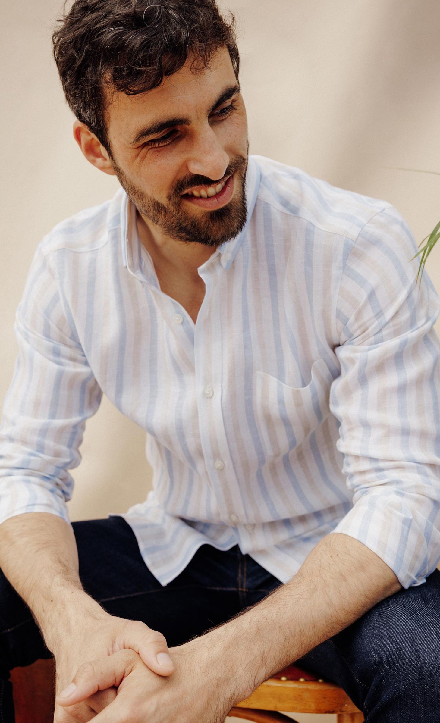 Chemise Regular fit sport en lin à rayures, ACROSS