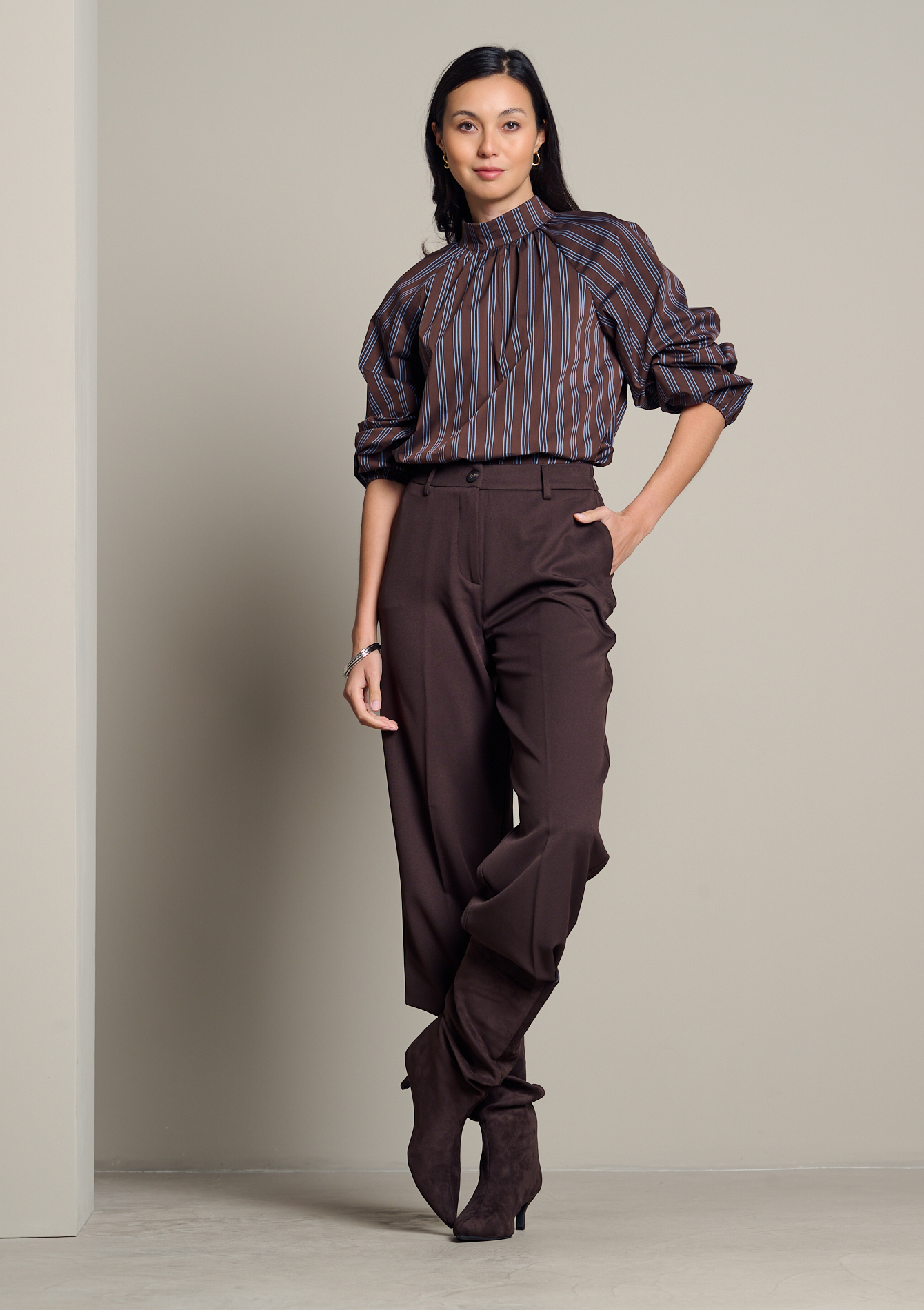 Blouse rayée à col montant, LOLALIZA