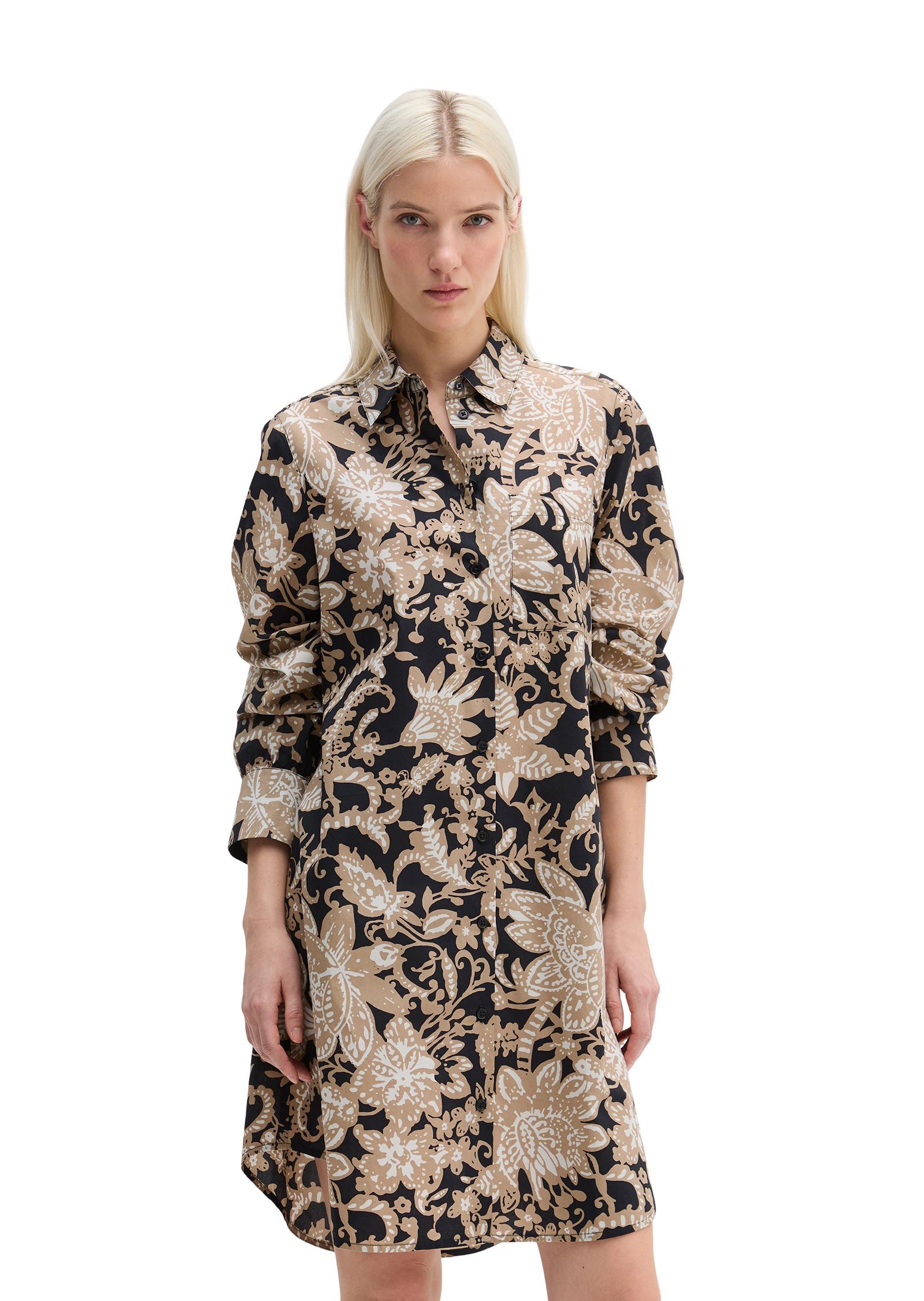 Robe chemisier relaxed en popeline papertouch avec imprimé allover, MARC O'POLO