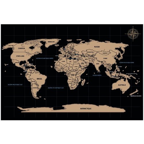 Carte de monde à gratter 30x20 cm Couleur marron Pier Import